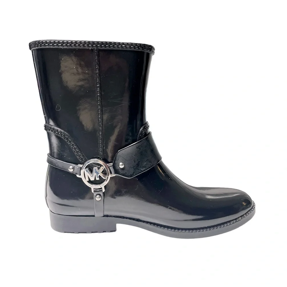 MICHAEL KORS‎ Fulton Harness Rain Bootie Black Ankle Boots Size 9